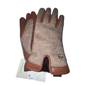 Cole Haan Women Woven Backed Gloves Sz S Teak Colorblock Brown Tan Wool Leather